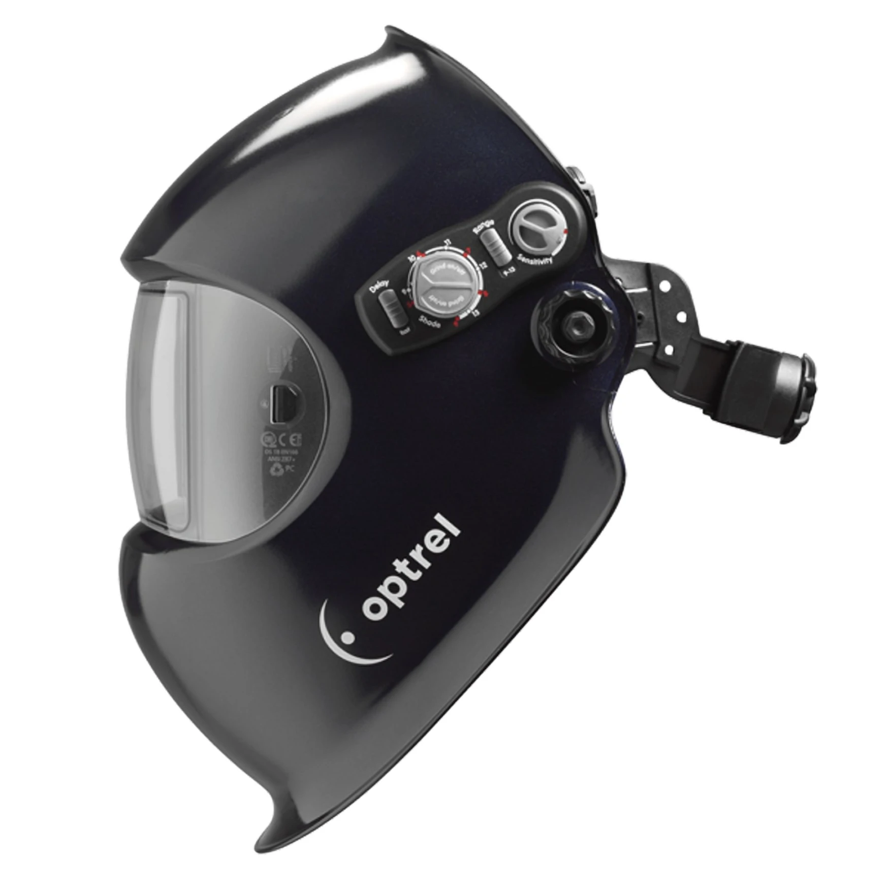 Automatyczna przyłbica spawalnicza e684(czarna) ze zmiennym zaciemnieniem 4 / 5–13, funkcją Autopilot i trybem manualnym, wizjerem HD (1/1/1/1), funkcją zmierzchu, rozpoznawaniem kolorów, regulacją czułości, Sensor Slide