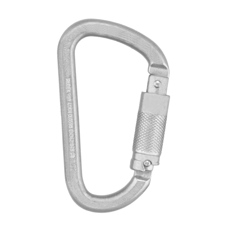Stalowy karabińczyk asekuracyjny STEELSAFE 989 – asymetryczny łącznik z automatycznym zamknięciem Tri‑Lock, EN 362, otwarcie 22 mm