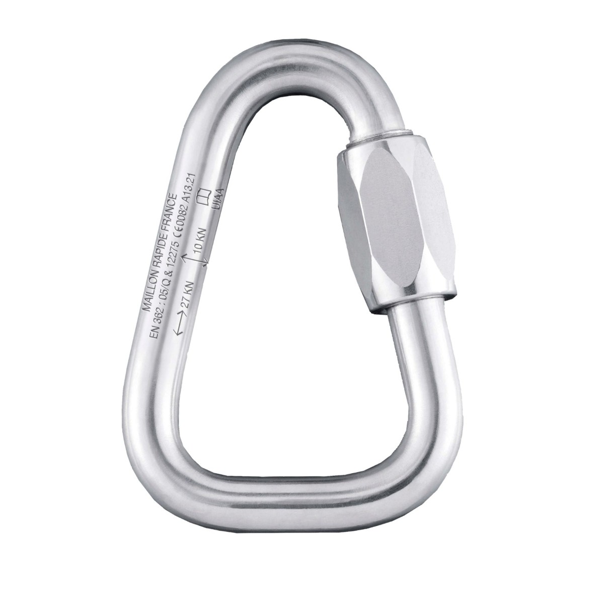 Stalowy maillon trójkątny MAILLON DELTA LINK – symetryczny łącznik z zamknięciem gwintowanym Screw‑Lock, EN 362, rozmiar S