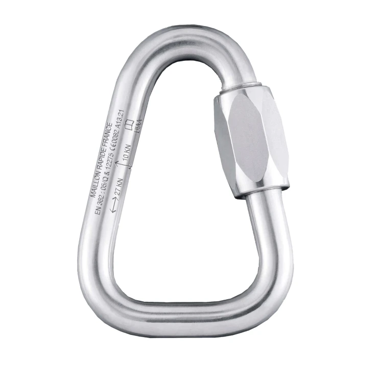 Stalowy maillon trójkątny MAILLON DELTA LINK – symetryczny łącznik z zamknięciem gwintowanym Screw‑Lock, EN 362, rozmiar S
