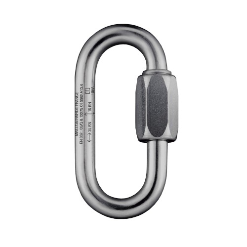Stalowy maillon owalny MAILLON OVAL LINK INOX – symetryczny łącznik ze stali nierdzewnej z trwałym zamknięciem gwintowanym Screw‑Lock, EN 362, do stałych połączeń