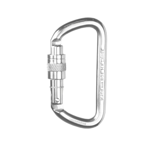 Stalowy karabińczyk asekuracyjny STEELSAFE 308 INOX – symetryczny łącznik ze stali nierdzewnej z zamknięciem gwintowanym Screw‑Lock, EN 362, otwarcie 16 mm