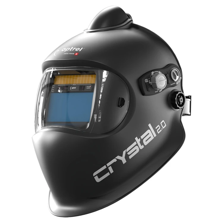 Crystal 2.0 Black - 
Przyłbica spawalnicza z dopływem świeżego powietrza, zaciemnienie 2 / 4–12, Shadetronic, Fadetronic, tryb manualny, CLT – naturalne kolory, opóźnienie, rozpoznawanie kolorów, regulacja czułości, Sensor Slide