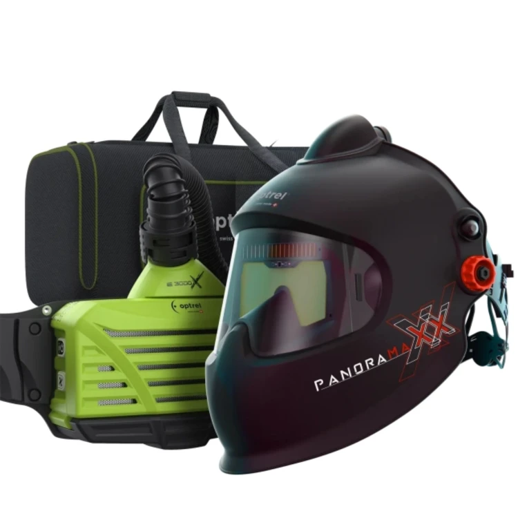 Gotowy zestaw spawalniczy Panoramaxx Pure Air L – Hełm z nawiewem powietrza, dmuchawa e3000X (ATEX), bateria 18h i torba