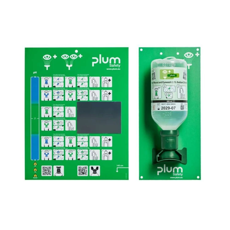 Otwarta stacja do przemywania oczu PLUM Eyewash 0,9% 500 ml z oczomyjką