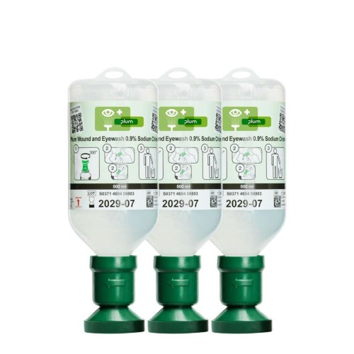 Zestaw płynów do przemywania oczu PLUM Eyewash 0,9% 3 × 500 ml z oczomyjką