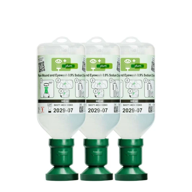 Zestaw płynów do przemywania oczu PLUM Eyewash 0,9% 3 × 500 ml z oczomyjką