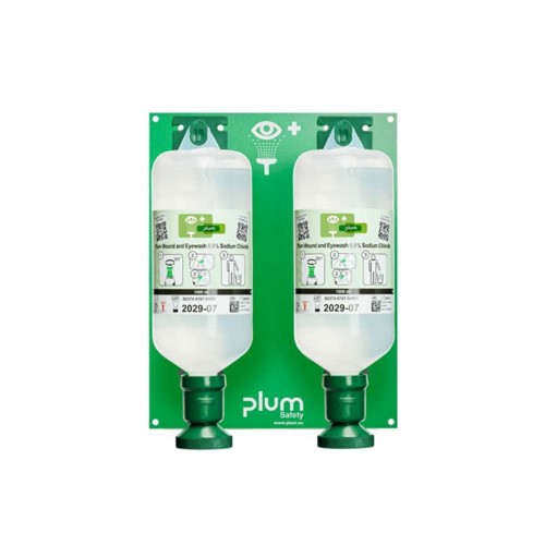 Otwarta stacja do przemywania oczu PLUM Eyewash 0,9% 2 × 1000 ml z oczomyjką