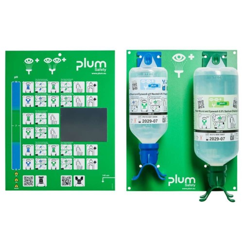 Otwarta stacja do przemywania oczu PLUM Eyewash DUO – pH Neutral 500 ml + 0,9% 1000 ml 