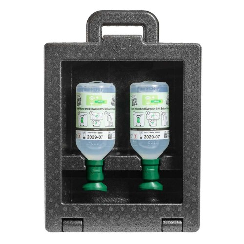 Zamykana stacja do przemywania oczu PLUM iBox 2 – 2 × Eyewash 0,9% 500 ml