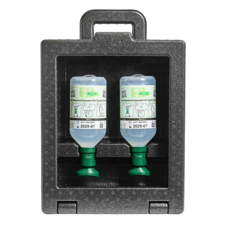 Zamykana stacja do przemywania oczu PLUM iBox 2 – 2 × Eyewash 0,9% 500 ml