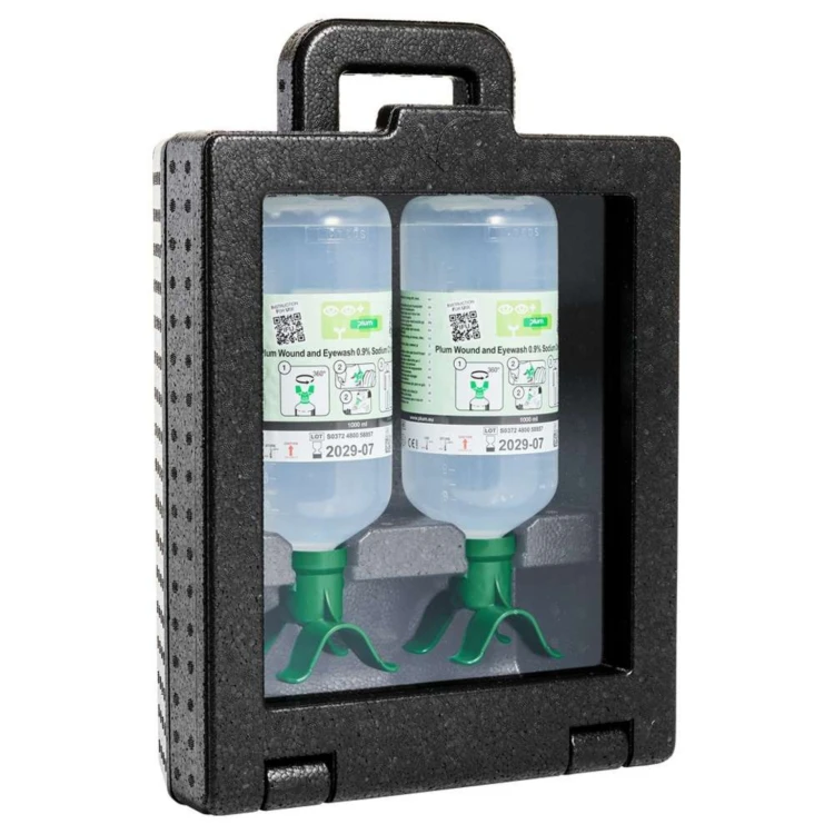Zamykana stacja do przemywania oczu PLUM iBox 2 Eyewash DUO – 2 × 0,9% 1000 ml