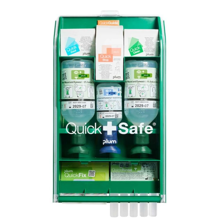 Apteczka ścienna pierwszej pomocy PLUM QuickSafe Complete – kompleksowy zestaw do urazów oczu, ran i oparzeń
