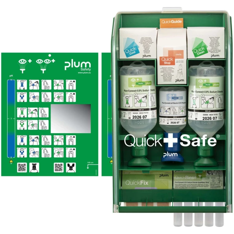 Apteczka ścienna pierwszej pomocy PLUM QuickSafe Complete – kompleksowy zestaw do urazów oczu, ran i oparzeń