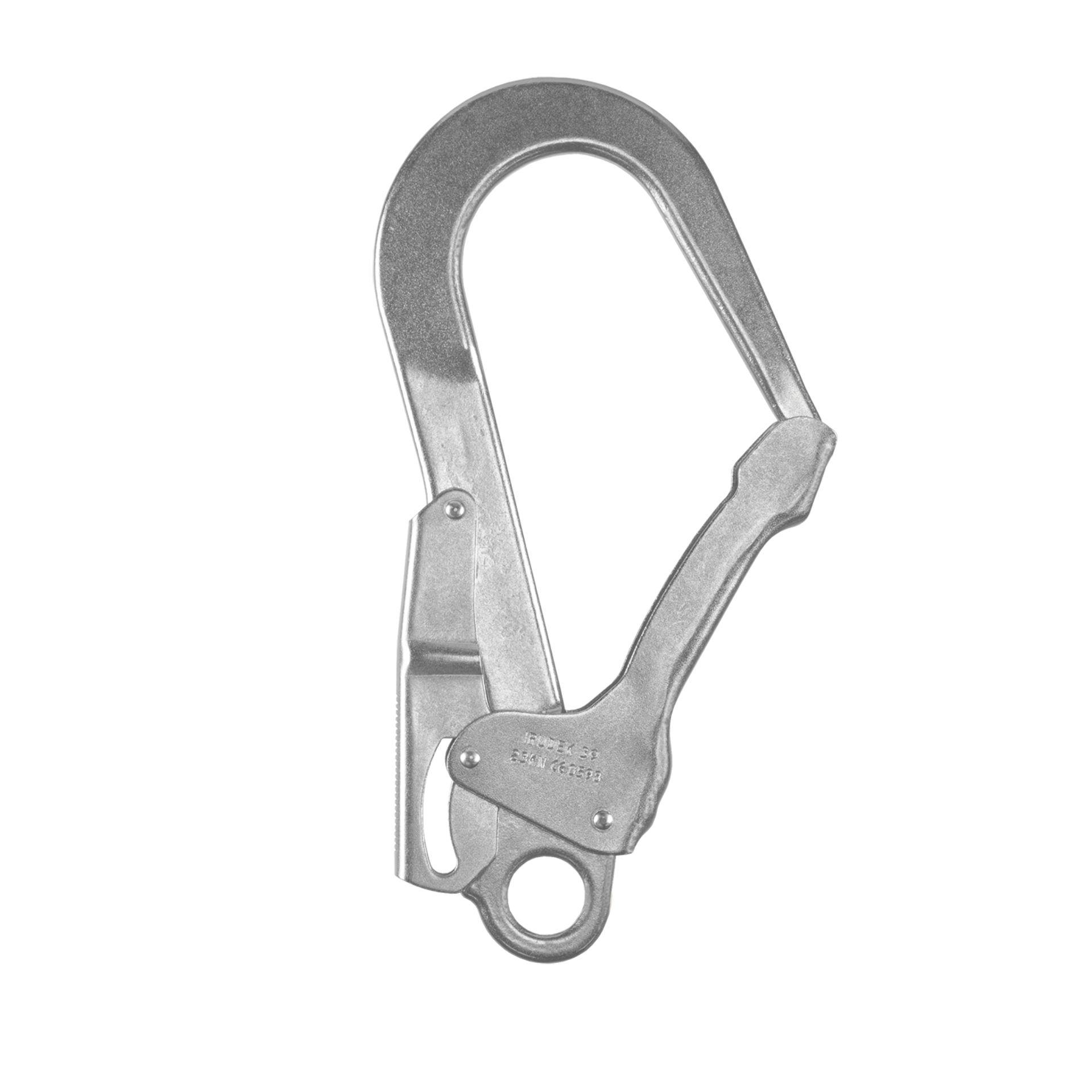 Stalowy hak asekuracyjny STEELSAFE 39 – duży łącznik z automatycznym zamknięciem Due‑Lock, EN 362, otwarcie 50 mm