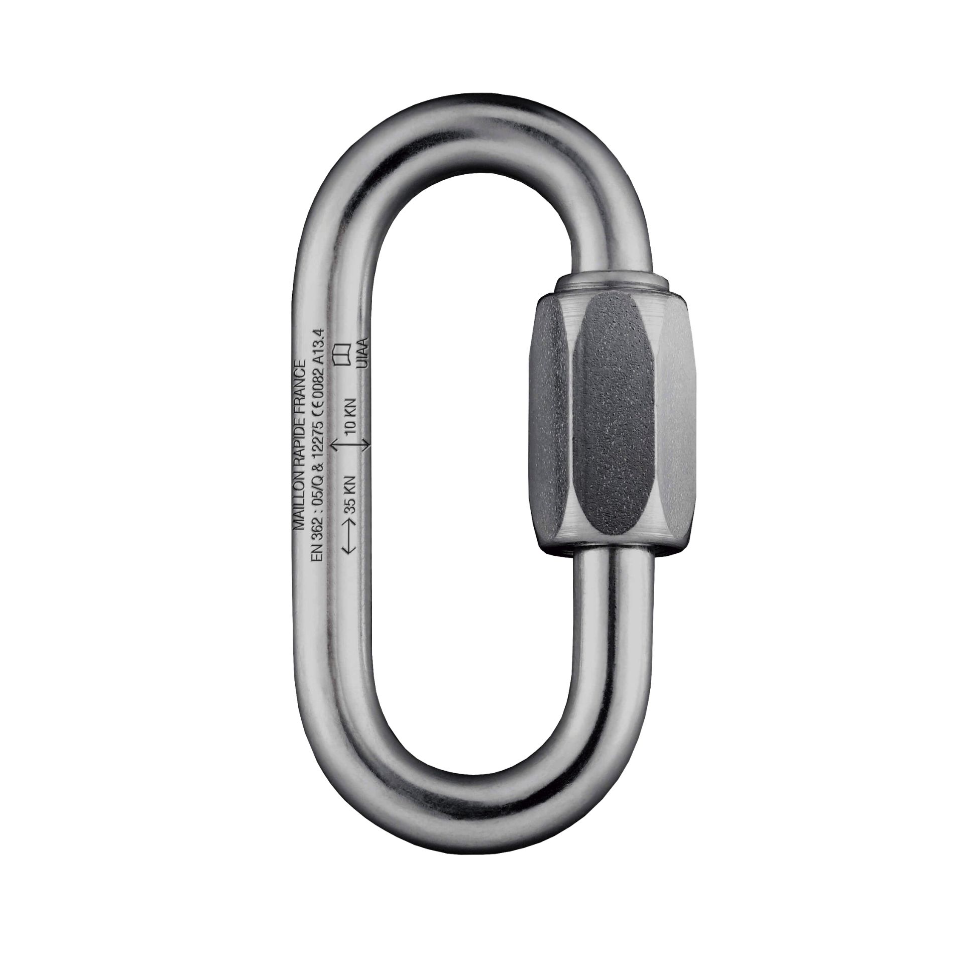 Stalowy maillon owalny MAILLON OVAL LINK INOX – symetryczny łącznik ze stali nierdzewnej z trwałym zamknięciem gwintowanym Screw‑Lock, EN 362, do stałych połączeń