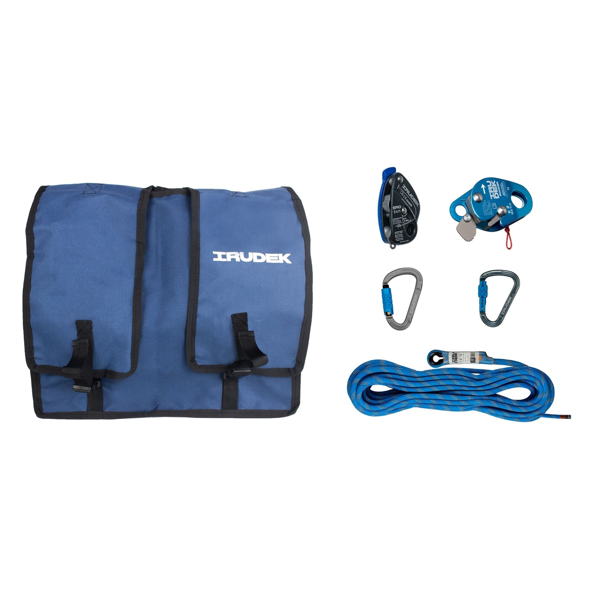 Zestaw ratunkowy IRULADDER RESCUE KIT – system ewakuacji do drabiny IRULADDER z przyrządem zjazdowym ERO i urządzeniem Rocker