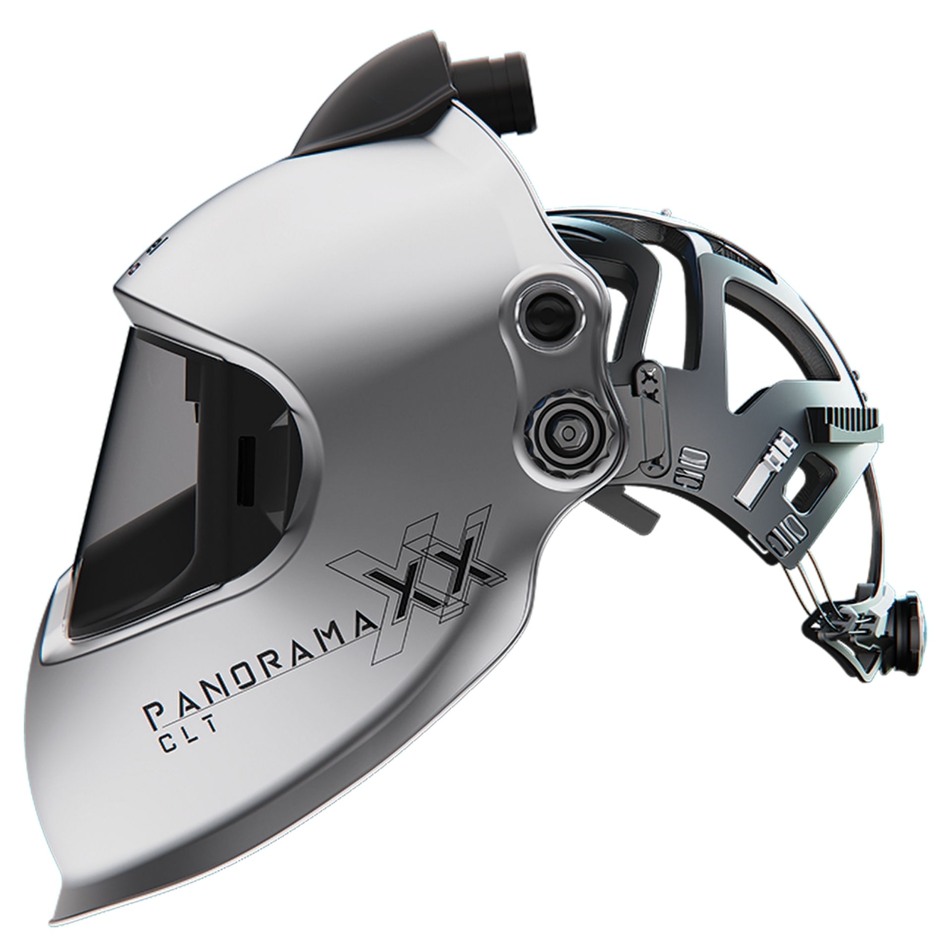 Panoramaxx CLT(srebrny) – Hełm spawalniczy (e3000/X) z dopływem świeżego powietrza, z technologią Crystal Lens i kolorowym, realistycznym panoramicznym widokiem, zmiennym poziomem zaciemnienia ShadeTronic®