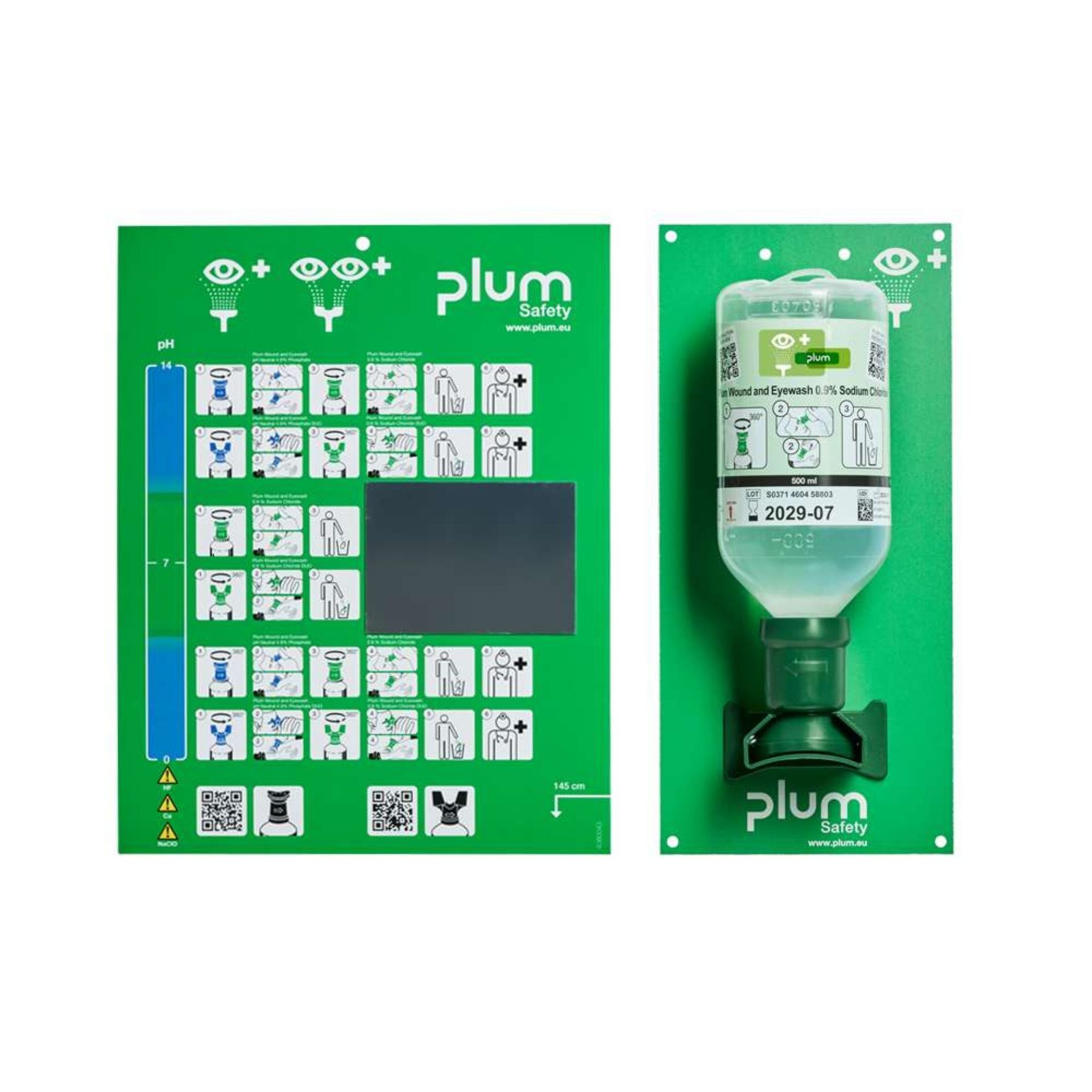 Otwarta stacja do przemywania oczu PLUM Eyewash 0,9% 500 ml z oczomyjką