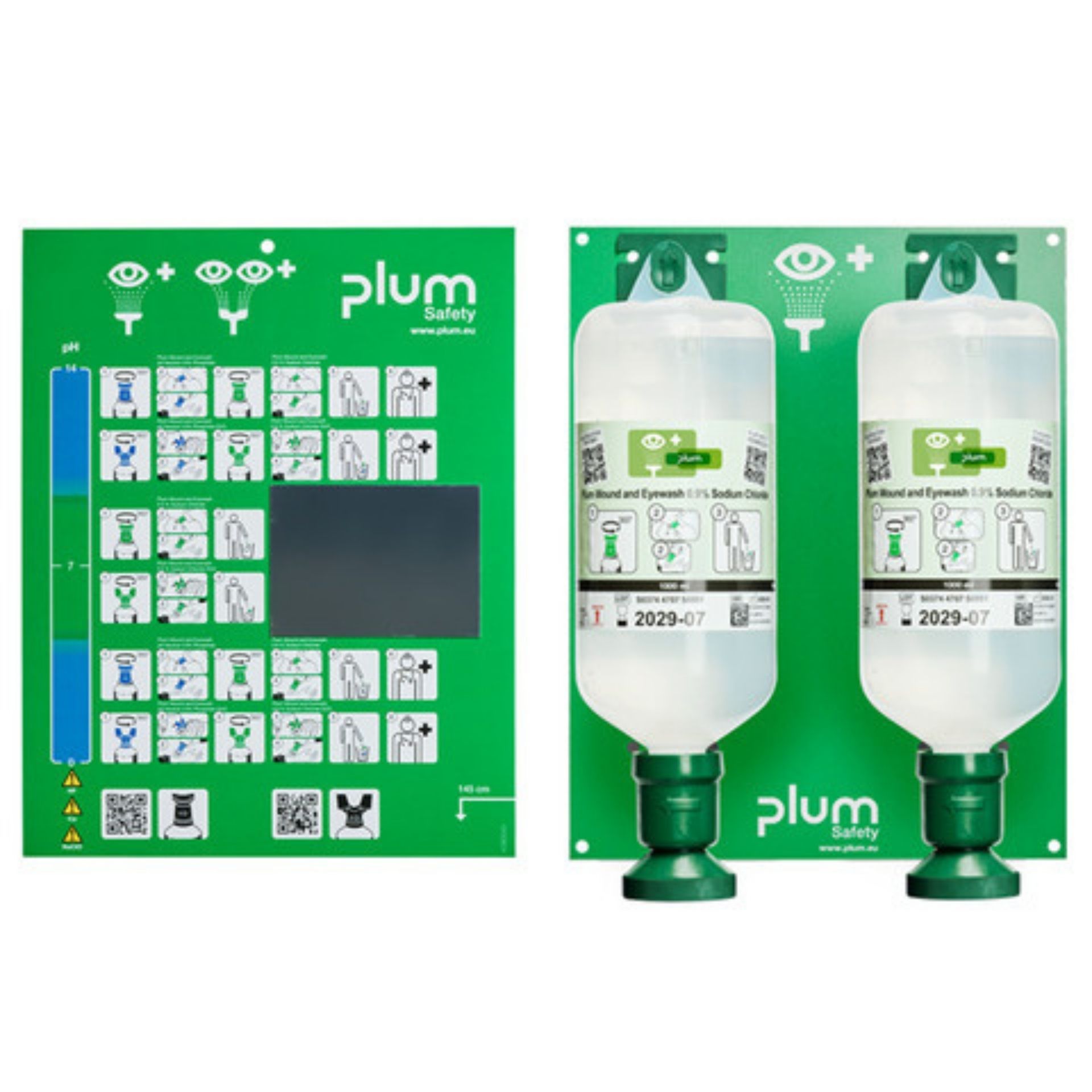 Otwarta stacja do przemywania oczu PLUM Eyewash 0,9% 2 × 1000 ml z oczomyjką