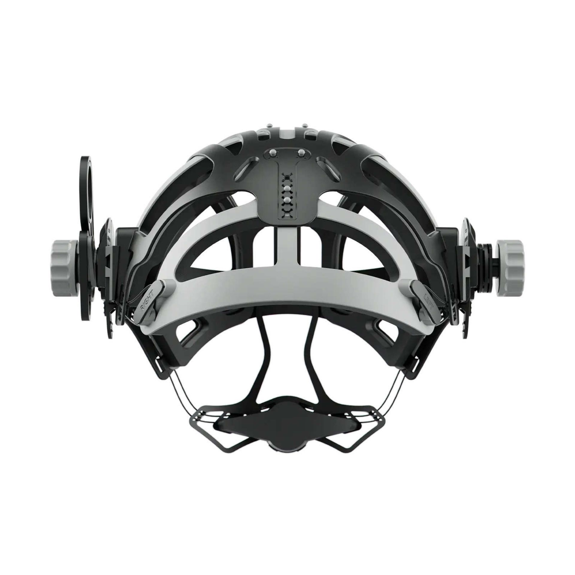 Optrel IsoFit® nagłowie (czarne pokrętła) – maksymalna ergonomia z wymienną wyściółką, odpowiednie do wszystkich hełmów serii panoramaxx, sphere, liteflip oraz Y z systemem Position Locker